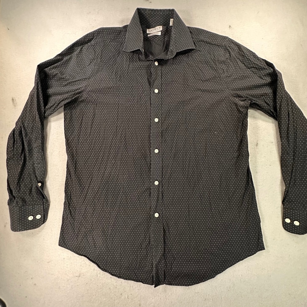 Lauren Ralph Lauren Mens Slim Fit Stretch Dress Shirt Black Micro Dot 16.5 34/35